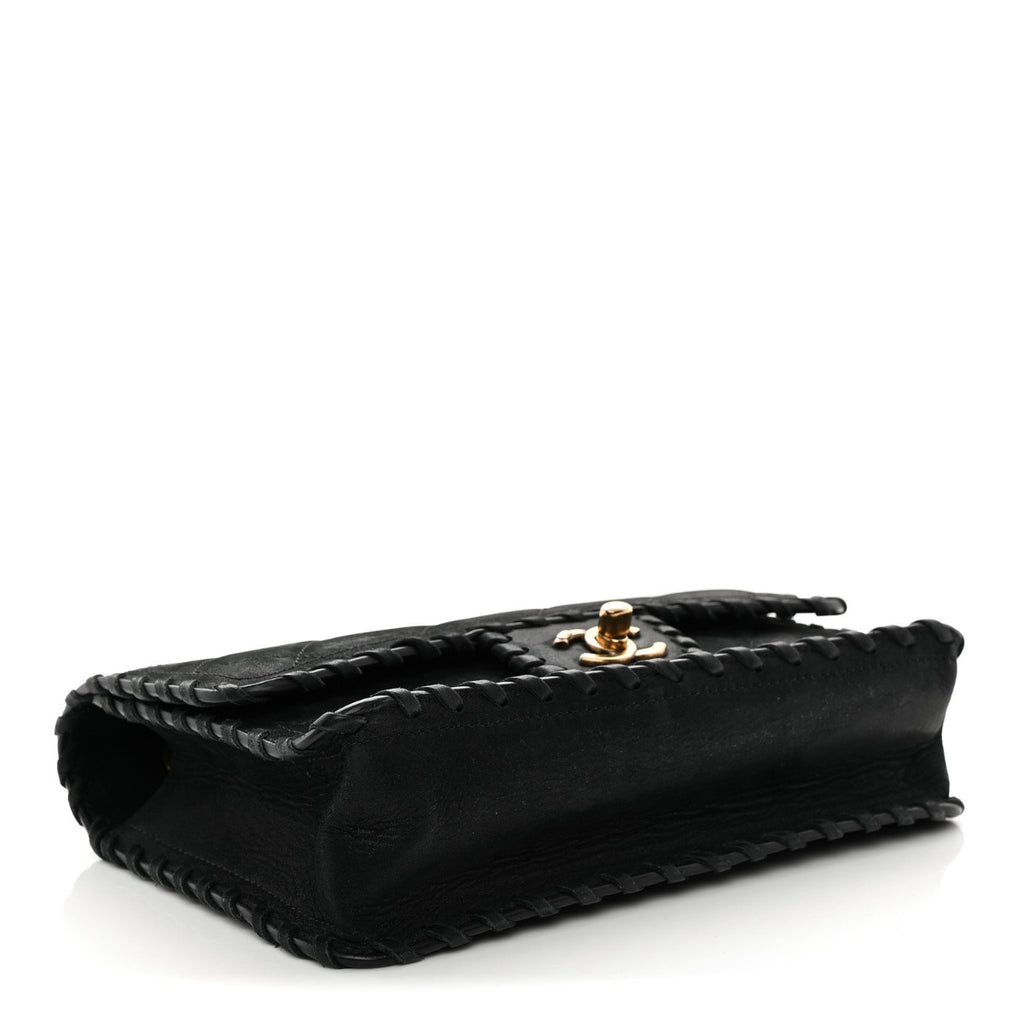 Iridescent Calfskin Small Happy Stitch Flap Black