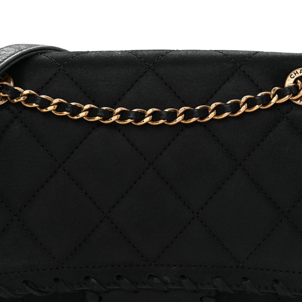Iridescent Calfskin Small Happy Stitch Flap Black