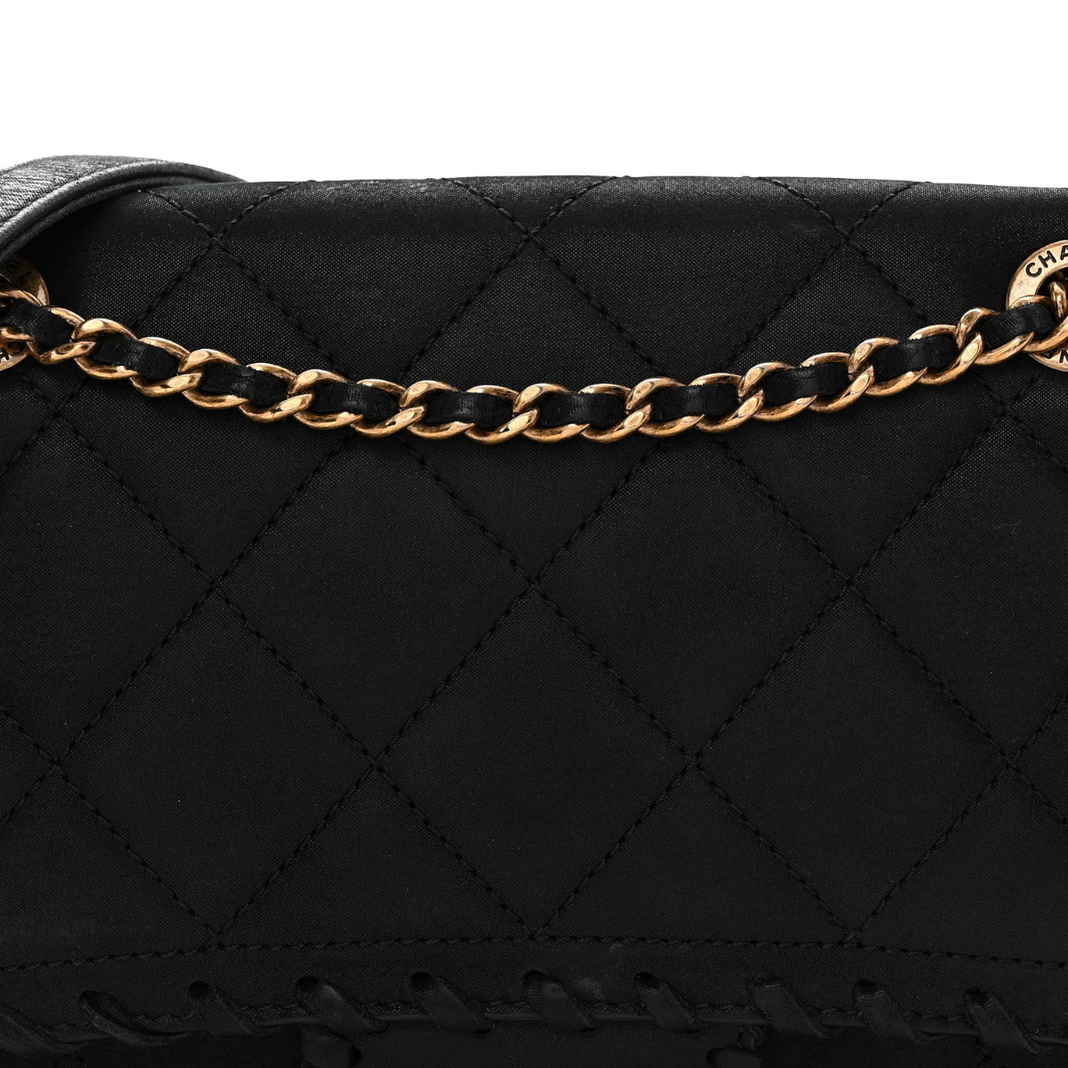 Iridescent Calfskin Small Happy Stitch Flap Black