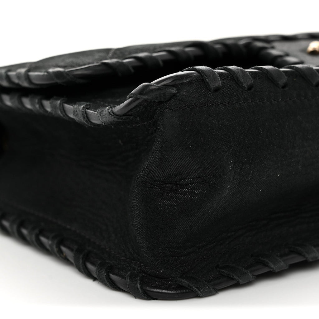 Iridescent Calfskin Small Happy Stitch Flap Black