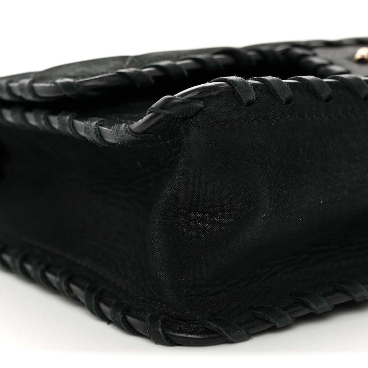 Iridescent Calfskin Small Happy Stitch Flap Black