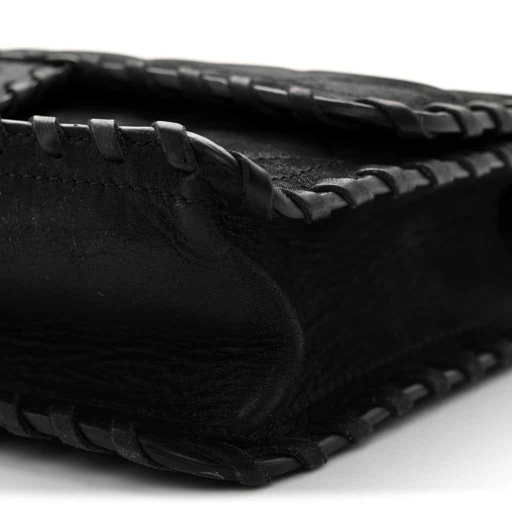 Iridescent Calfskin Small Happy Stitch Flap Black
