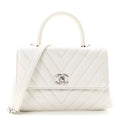 Iridescent Caviar Chevron Quilted Mini Coco Handle Flap White