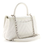 Iridescent Caviar Chevron Quilted Mini Coco Handle Flap White