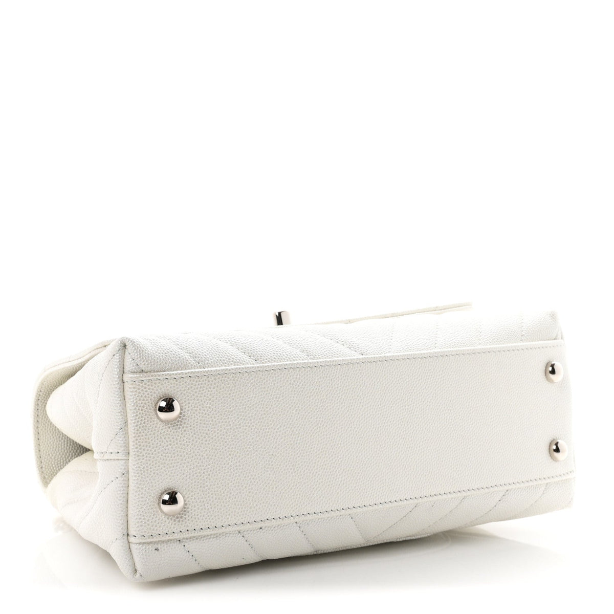 Iridescent Caviar Chevron Quilted Mini Coco Handle Flap White