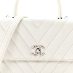 Iridescent Caviar Chevron Quilted Mini Coco Handle Flap White