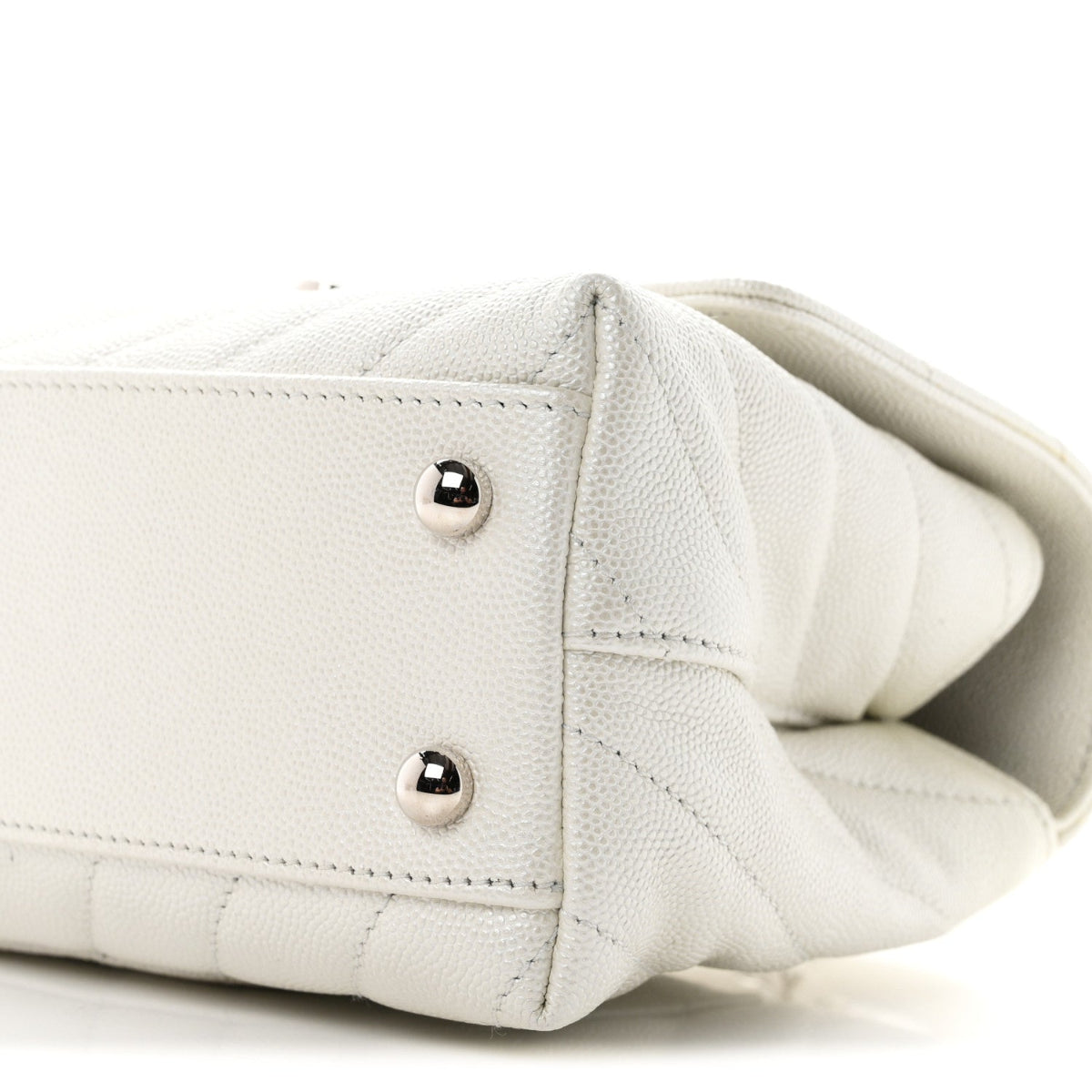 Iridescent Caviar Chevron Quilted Mini Coco Handle Flap White