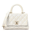 Iridescent Caviar Quilted Extra Mini Coco Handle Flap White