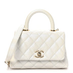 Iridescent Caviar Quilted Extra Mini Coco Handle Flap White