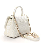 Iridescent Caviar Quilted Extra Mini Coco Handle Flap White