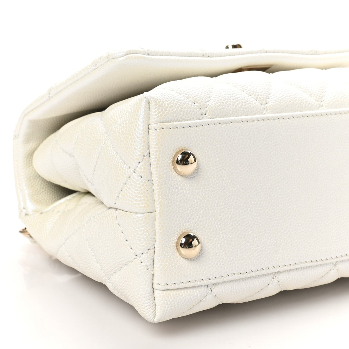 Iridescent Caviar Quilted Extra Mini Coco Handle Flap White