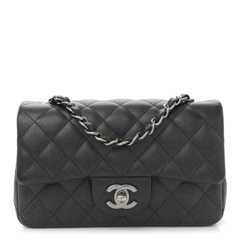 Iridescent Caviar Quilted Mini Rectangular Flap Black