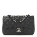 Iridescent Caviar Quilted Mini Rectangular Flap Black