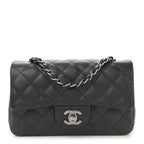Iridescent Caviar Quilted Mini Rectangular Flap Black