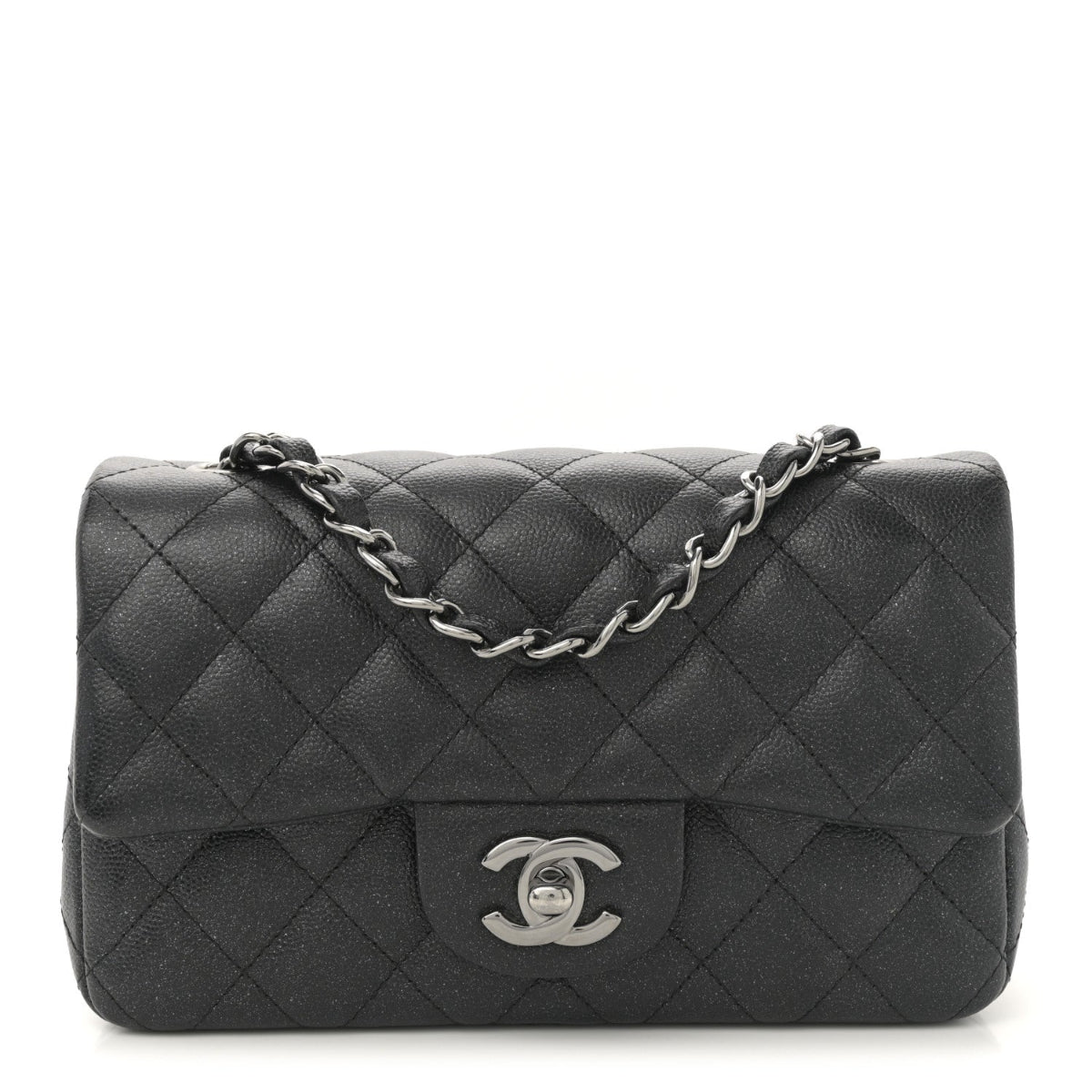 Iridescent Caviar Quilted Mini Rectangular Flap Black