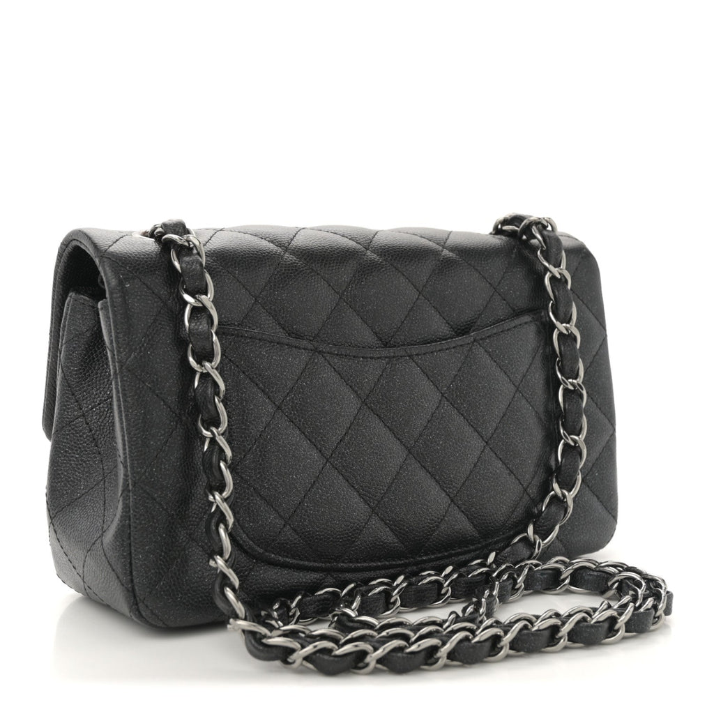 Iridescent Caviar Quilted Mini Rectangular Flap Black
