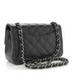 Iridescent Caviar Quilted Mini Rectangular Flap Black