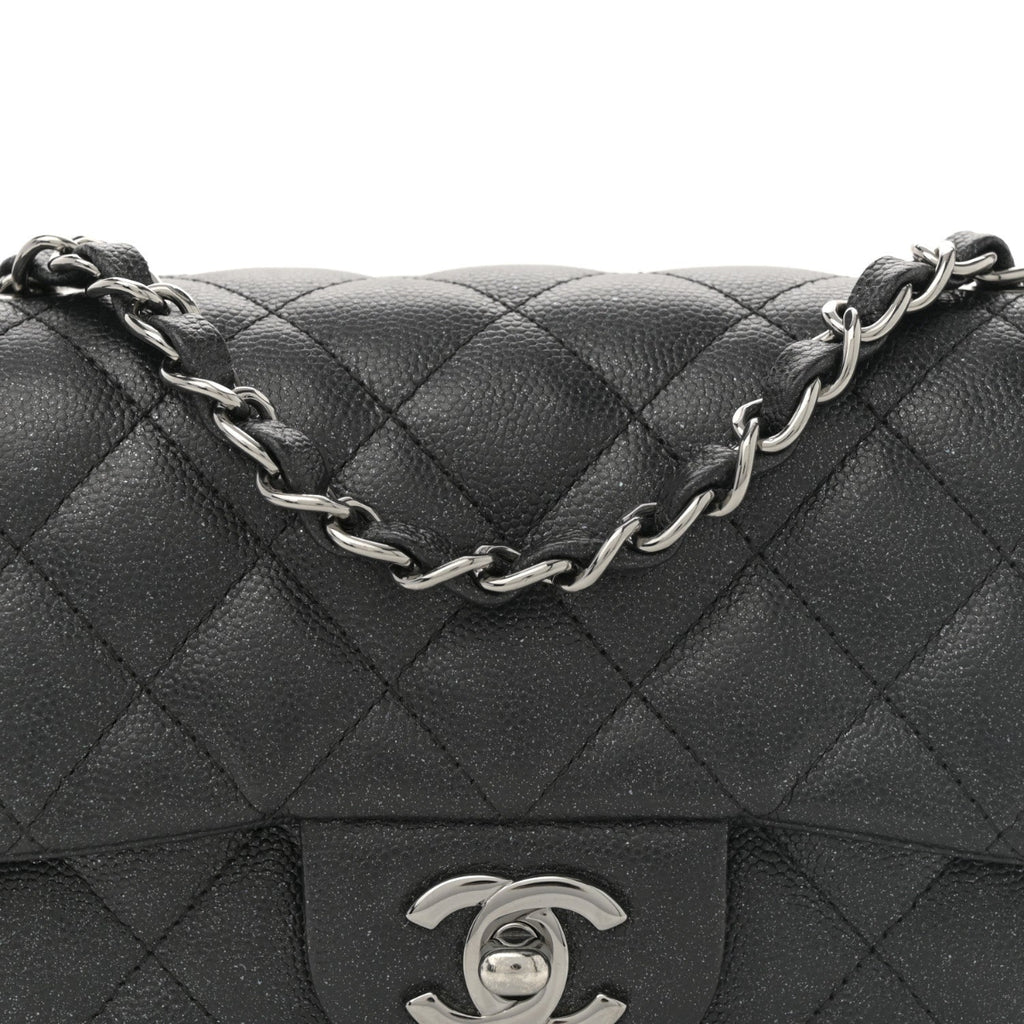 Iridescent Caviar Quilted Mini Rectangular Flap Black