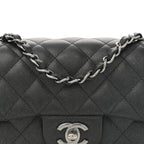 Iridescent Caviar Quilted Mini Rectangular Flap Black