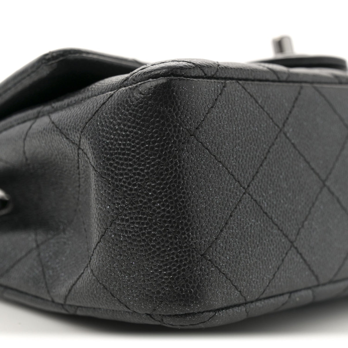 Iridescent Caviar Quilted Mini Rectangular Flap Black