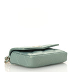 Iridescent Caviar Quilted Pearl On Top Coin Purse With Chain Light Green