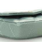 Iridescent Caviar Quilted Pearl On Top Coin Purse With Chain Light Green