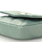 Iridescent Caviar Quilted Pearl On Top Coin Purse With Chain Light Green
