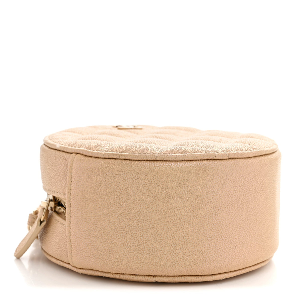 Iridescent Caviar Quilted Round Clutch With Chain Beige