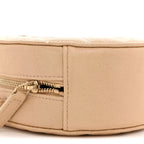 Iridescent Caviar Quilted Round Clutch With Chain Beige
