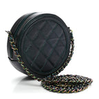 Iridescent Caviar Quilted Round Filigree Crossbody Dark Turquoise