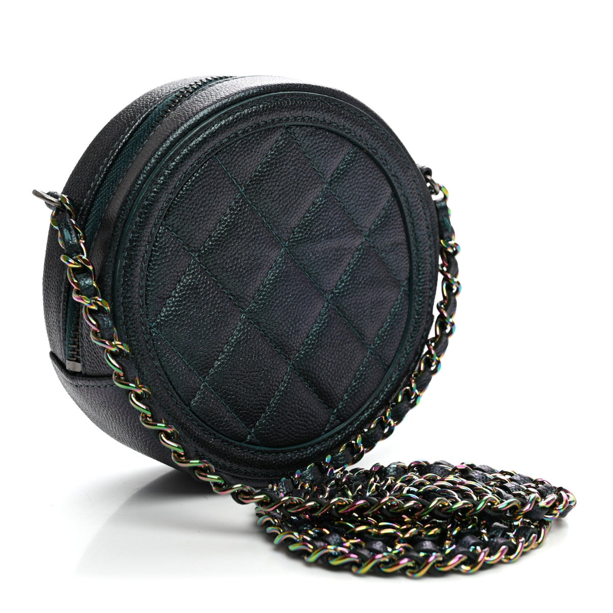 Iridescent Caviar Quilted Round Filigree Crossbody Dark Turquoise