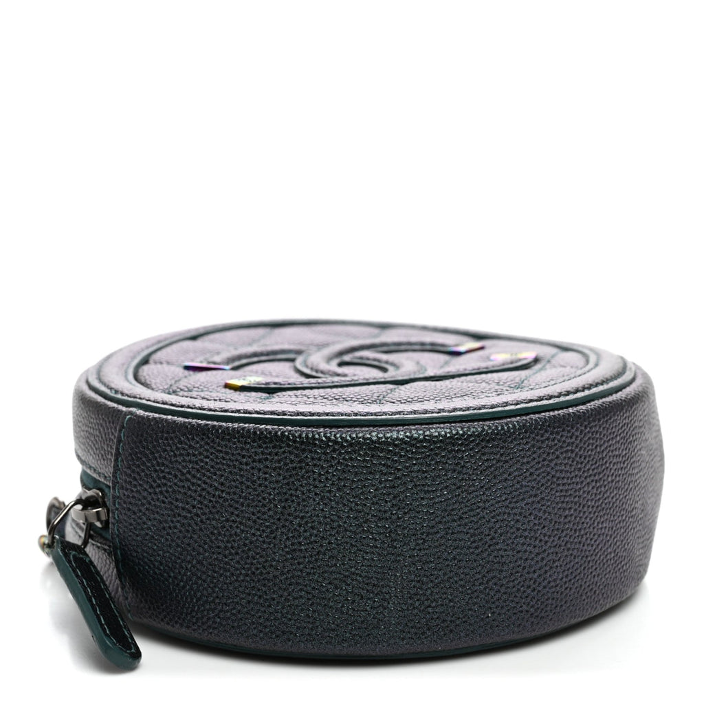 Iridescent Caviar Quilted Round Filigree Crossbody Dark Turquoise