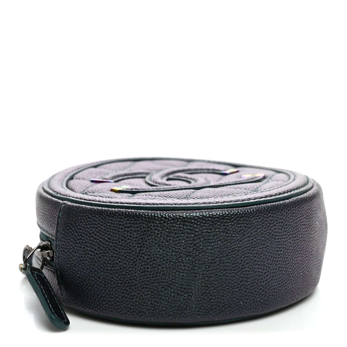 Iridescent Caviar Quilted Round Filigree Crossbody Dark Turquoise