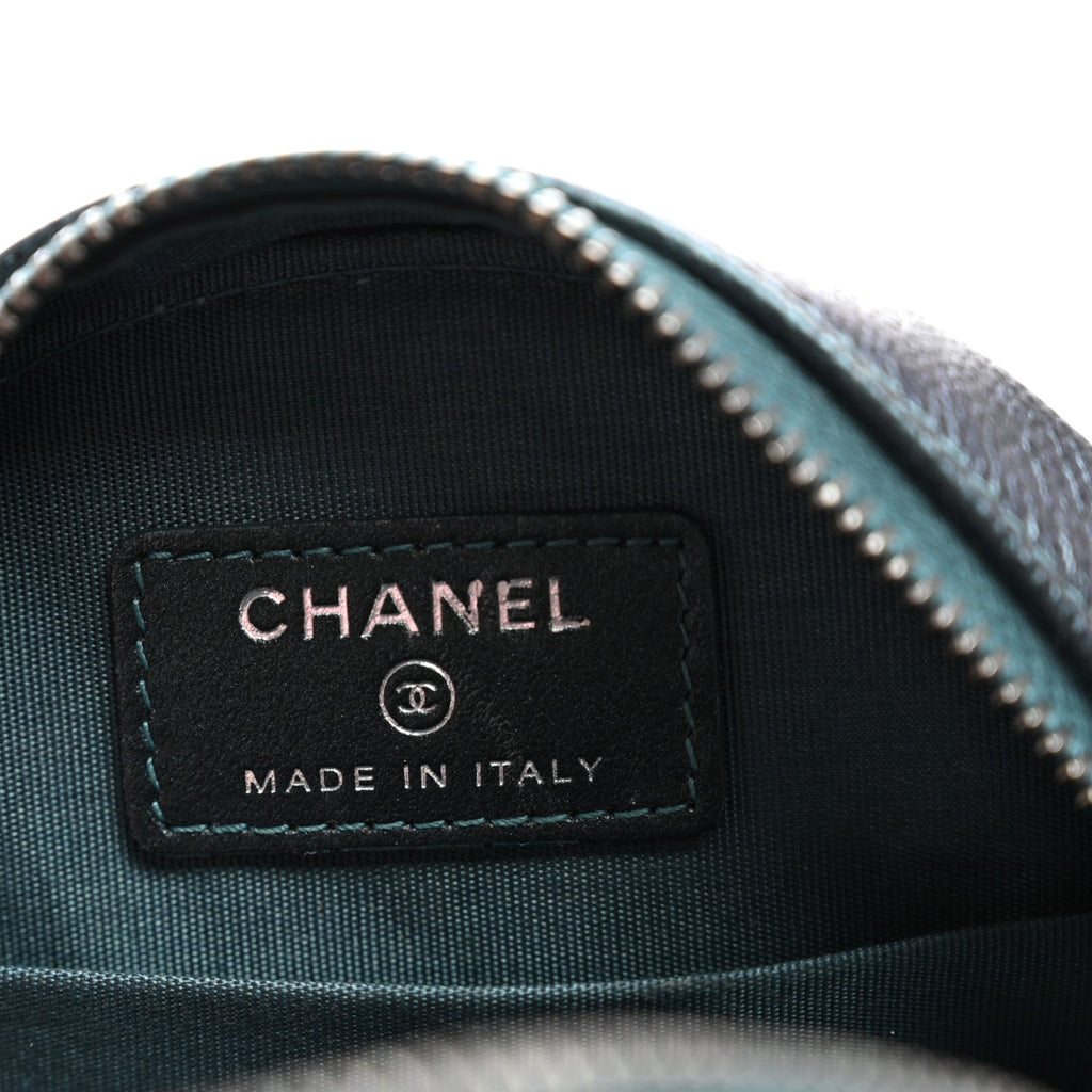 Iridescent Caviar Quilted Round Filigree Crossbody Dark Turquoise