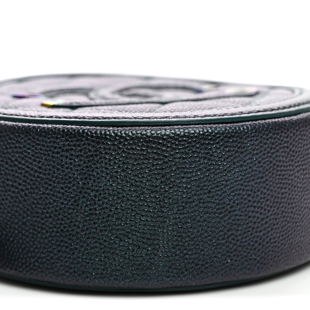 Iridescent Caviar Quilted Round Filigree Crossbody Dark Turquoise
