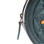 Iridescent Caviar Quilted Round Filigree Crossbody Dark Turquoise