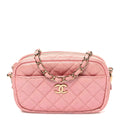 Iridescent Caviar Quilted Small Timeless Camera Case Pink