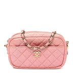 Iridescent Caviar Quilted Small Timeless Camera Case Pink