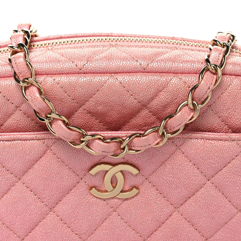 Iridescent Caviar Quilted Small Timeless Camera Case Pink