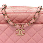Iridescent Caviar Quilted Small Timeless Camera Case Pink