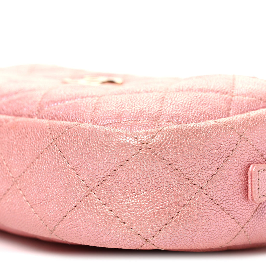 Iridescent Caviar Quilted Small Timeless Camera Case Pink