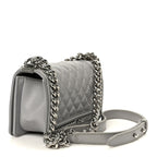 Iridescent Lambskin Quilted Small Chain Around Boy Flap Grey