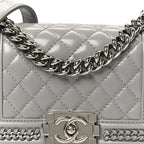 Iridescent Lambskin Quilted Small Chain Around Boy Flap Grey