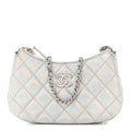 Iridescent Mirror Goatskin Quilted Clutch With Chain Silver