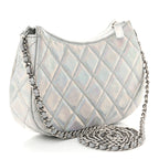 Iridescent Mirror Goatskin Quilted Clutch With Chain Silver