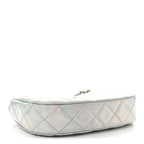 Iridescent Mirror Goatskin Quilted Clutch With Chain Silver