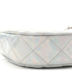 Iridescent Mirror Goatskin Quilted Clutch With Chain Silver