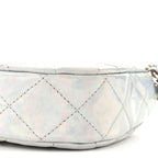 Iridescent Mirror Goatskin Quilted Clutch With Chain Silver
