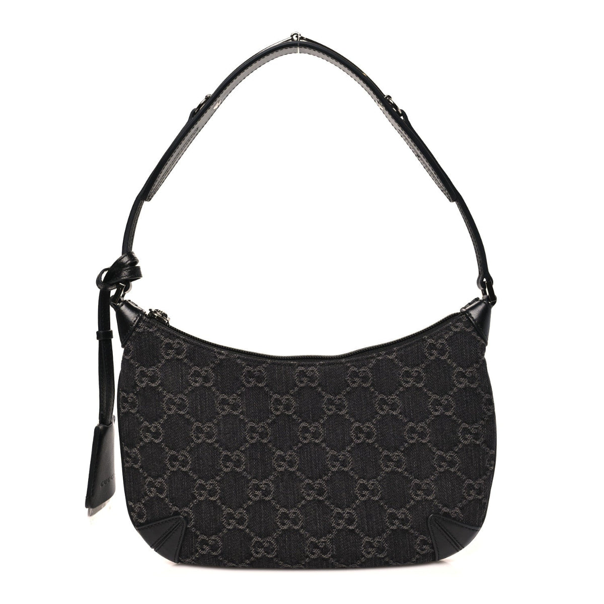 Jacquard Black Denim GG Monogram Horsebit Slim Small Shoulder Bag Black Grey