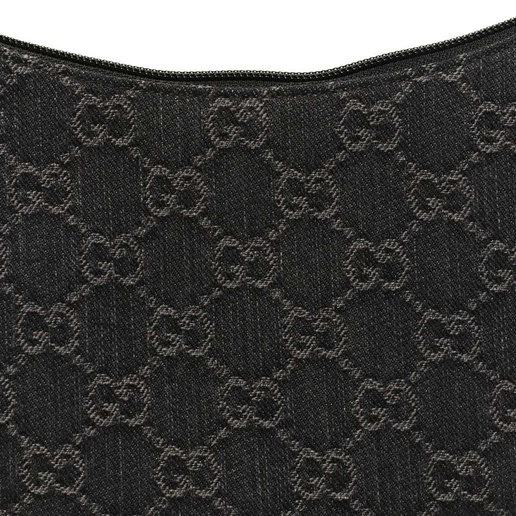 Jacquard Black Denim GG Monogram Horsebit Slim Small Shoulder Bag Black Grey